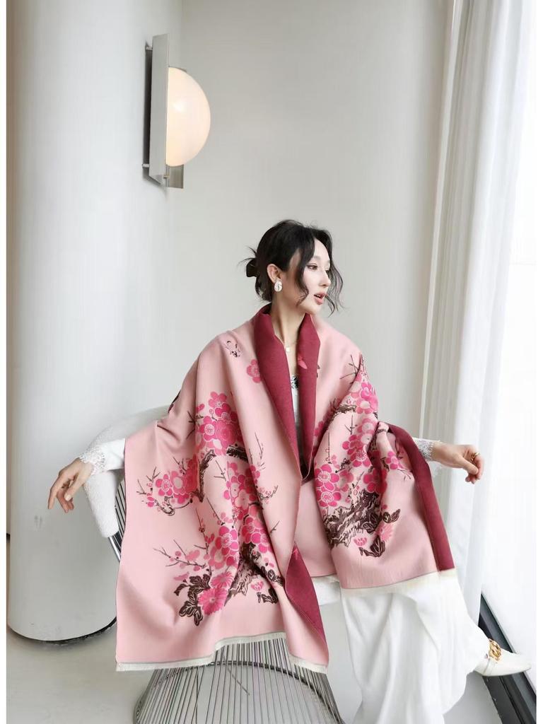Sailing Oil Painting Scarf: High-End Versatile Women's Warm Shawl - Autumn/Winter 2024