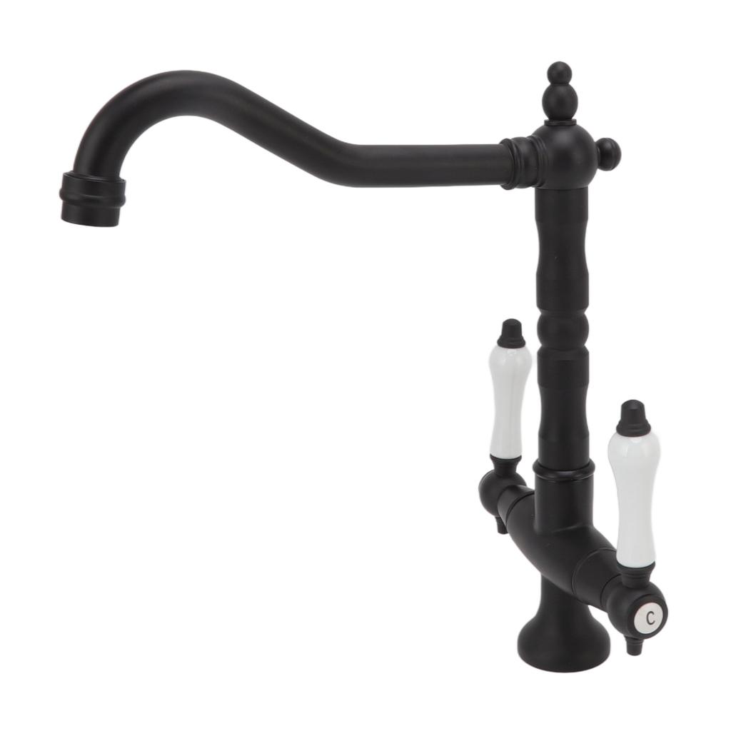Antique Brass Basin Faucet Double Handle One Hole European Style Hot and Cold Water Tap for