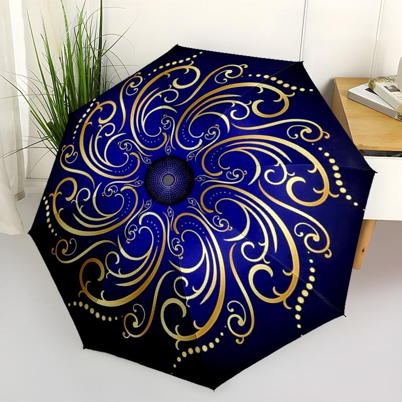 1pc Golden Mandala Automatic Open/Close Umbrella, Folding Compact Umbrella with Lightweight Design for Women/Menyy251028212