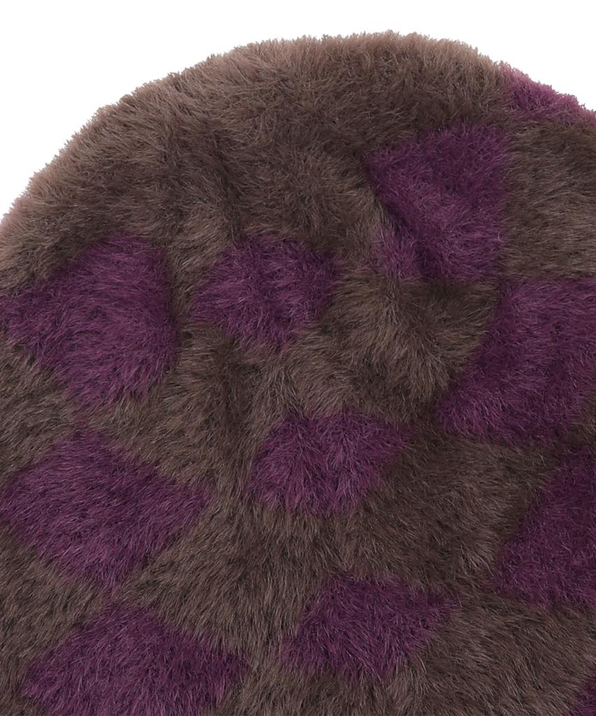 GLACK Gc076 Diamond Checker Hairy Knit Beanie (Brown)