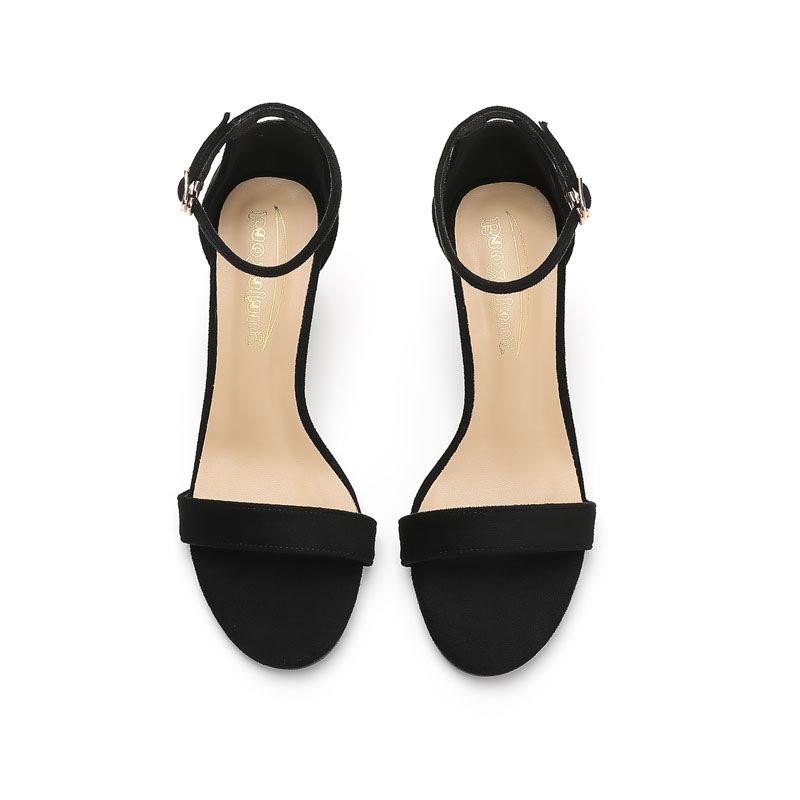 Fashion Black Suede High Heel Sandals for Women Comfortable Strappy Block Heel Open Toe Summer