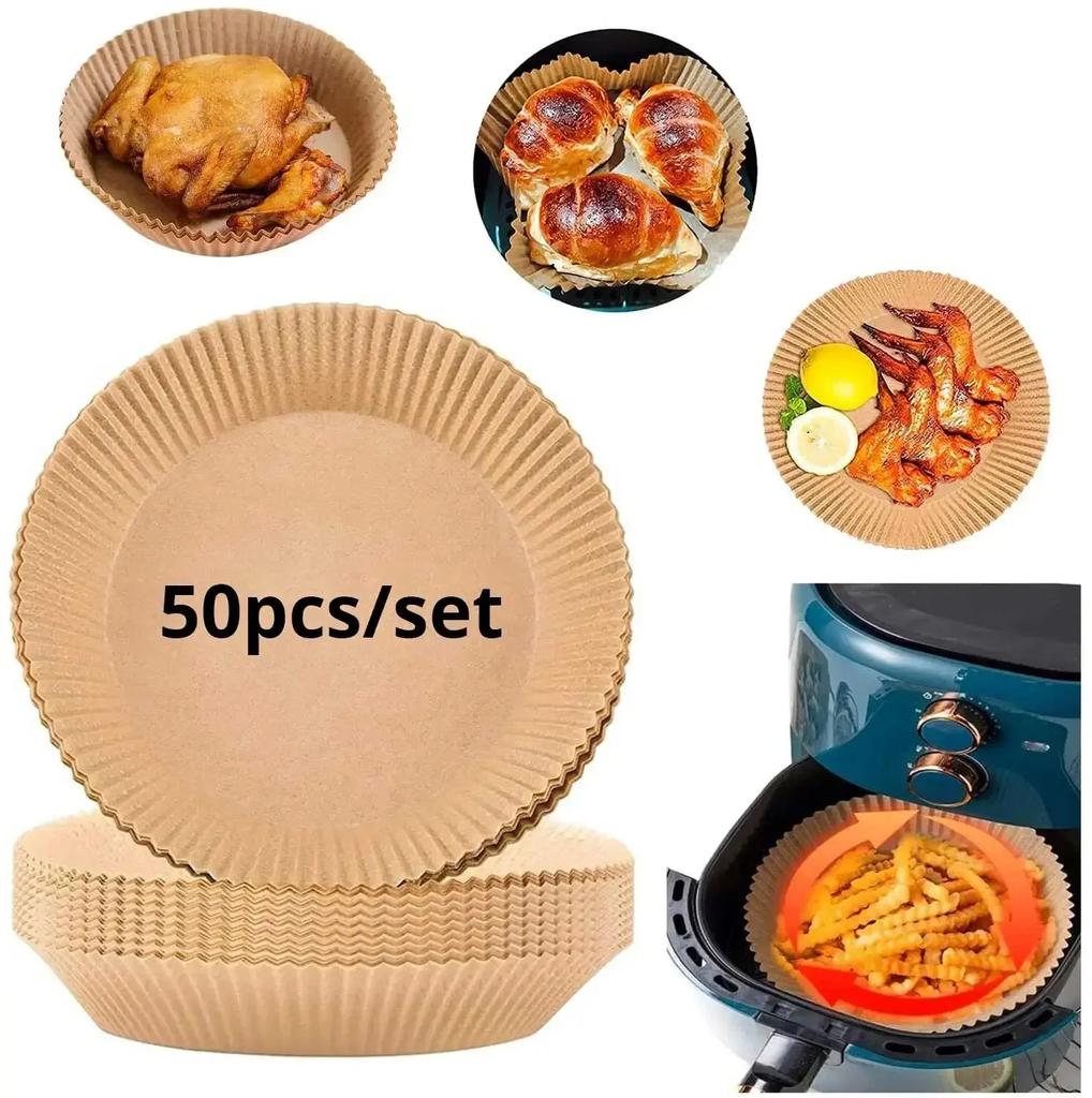 50pcs/set Air Fryer Disposable Paper Parchment Wood Pulp Steamer Cheesecake Air Fryer Accessories Baking Paper For Air Fryer