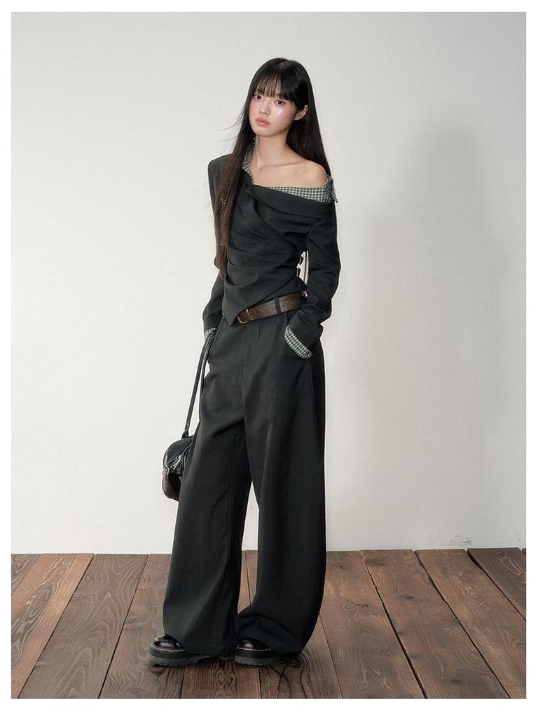 Herbst Schulterfreies Karriertes Langarmhemd für Damen, Tailliert, Schlankmachend, Wunderschönes Design