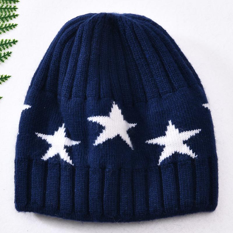 New five-pointed star rabbit velvet soft and comfortable double-layer warm wool hat soft waxy knitted hat