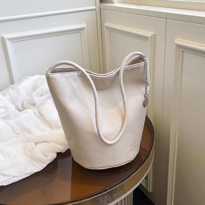 Pu Solid Color Water Bucket Bag Large Capacity Daily Street Fashion Bags Travel