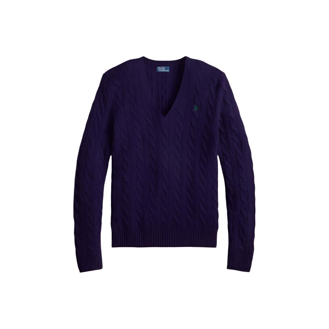 Polo Ralph Lauren FW25 Облегающий однотонный джемпер из смесовой шерсти и кашемира с косами и V-образным вырезом Женский свитер 211971866-010 M
