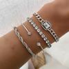 Punk Statement Armband Set: 4-teilige verdrehte Kette & Imitations-Edelstein-Manschetten, kühler Rebel-Stil Stapel-Schmuck.