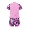 Front Zipper Closure Short Sleeves Stand Collar Tops + Elastic Waistband Shorts Floral Print Quickly Dry Swimwear 2Pcs Sets