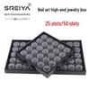 Černý úložný box na šperky na nehty Black Diamond s průhlednými oddělenými víčky - Organizér odolný proti úniku, 25/50 přihrádek.