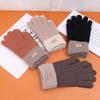 Thicken Knitted Full Finger Gloves Solid Color Wool Touchscreen Mittens Warm Plush Soft Gloves for Autumn Winter Cycling Driving