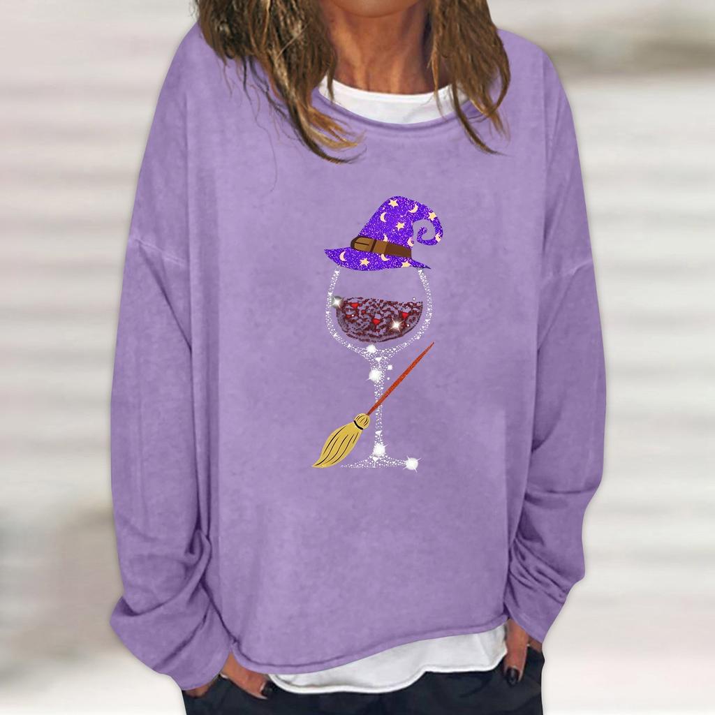 Dam Casual Mode Vintage Tryckt Långärmad O-Hals Sweatshirt Lager Pullover Topp