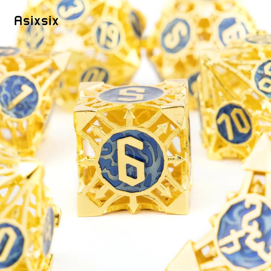 7 Pcs Yellow Blue Metal Dice Hollow Metal Polyhedral Dice Set Suitable for Role-Playing RPG    Board Game Card Game