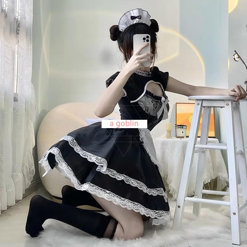 Maid Uniform 3 Piece Set Sexy Cosplay Cute Lolita Short Sleeve Lace Dress Open Chest Halloween Costume Performance Clothes Coffee Shop Party Event