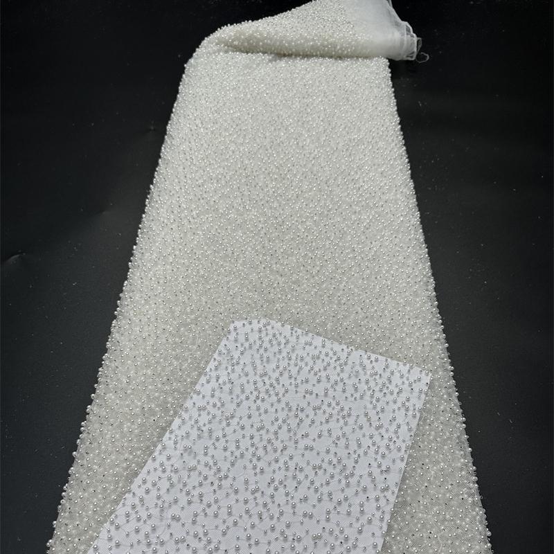 1yard Sequin Embroidery Fabric for Wedding Dress DIY Sewing Elegant Embroidered Beaded Lace Fabric Glitter Evening Dress Cloth