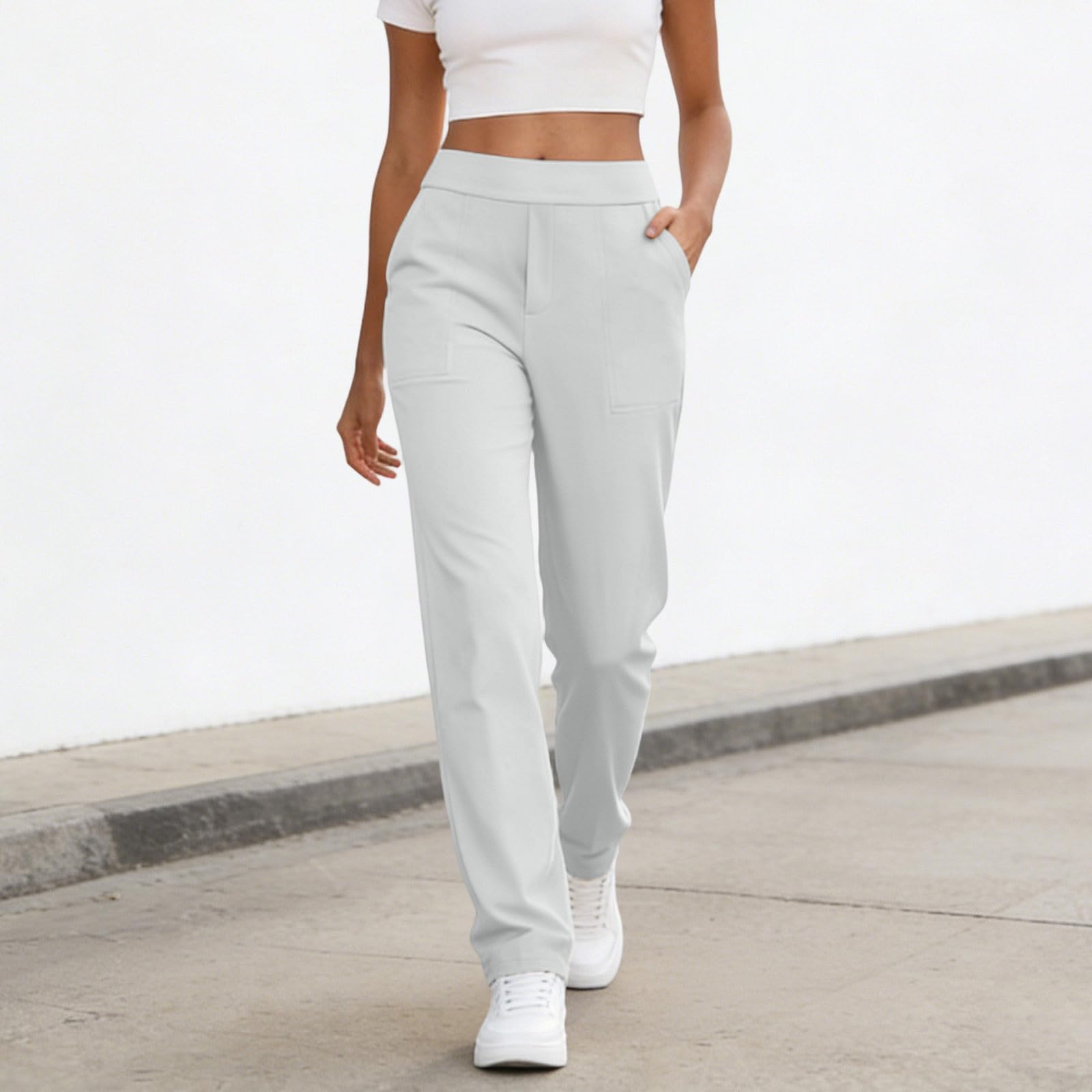 

Women s Fashionable Color High Waisted Elastic Straight Leg Casual Pants With Pockets, Yoga And Fitness Pants XL