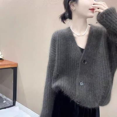 Podzimní Zimní Ležérní Styl Zesílený Svetr s Dlouhým Rukávem Pletený Kardigan pro Ženy Elegantní Slim Ležérní V-výstřih Svršek Svetr