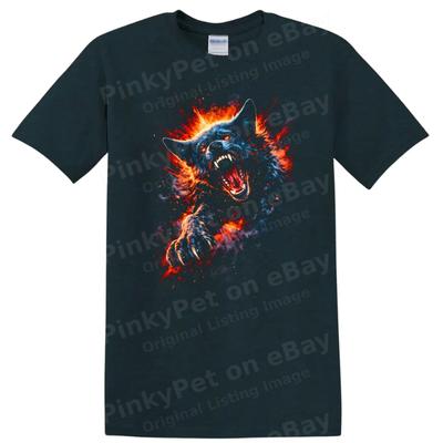 Furious Blue Wolf Animal Graphic T Shirt Art Fire Claw Roar Fury Tee