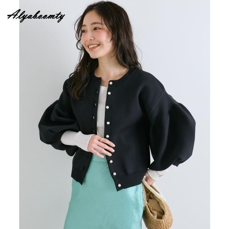 Maglione Autunno Inverno Ulzzang Coreano Donna Blu Rosa Nero Albicocca Maglia Cardigan Manica a Lanterna Lavorato a Maglia Capispalla Elegante