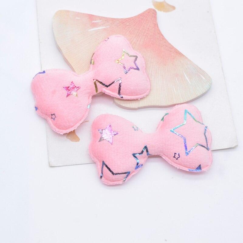 24Pcs 58*35mm Short Plush Bronzing Pattern Bow Appliques for Clothes Hat Sewing Patches DIY Baby Headwear Hair Clips Accessories