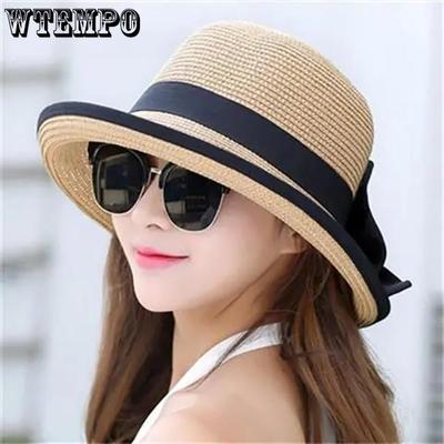 Sun Protection UV Protection Versatile Sun Hats Fashionable Beach Seaside Hats Solid Color Bow Women's Summer Sunshade Hats