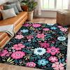 Floor Mat Crystal Velvet Beautiful Flowers Printed Carpet - Non-slip Floor Mat for Living Room, Bedroom, and Office Chairs