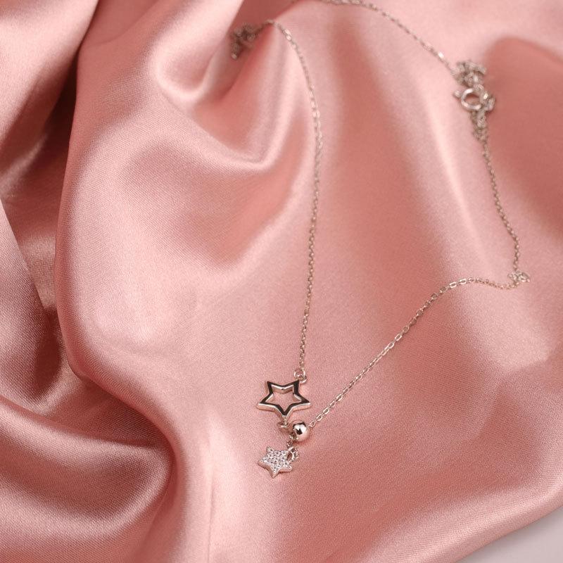 Hollow Little Star Five-pointed Star Inlaid Diamond Pulling Adjustment Tassel Necklace Temperament Clavicle Chain Women
