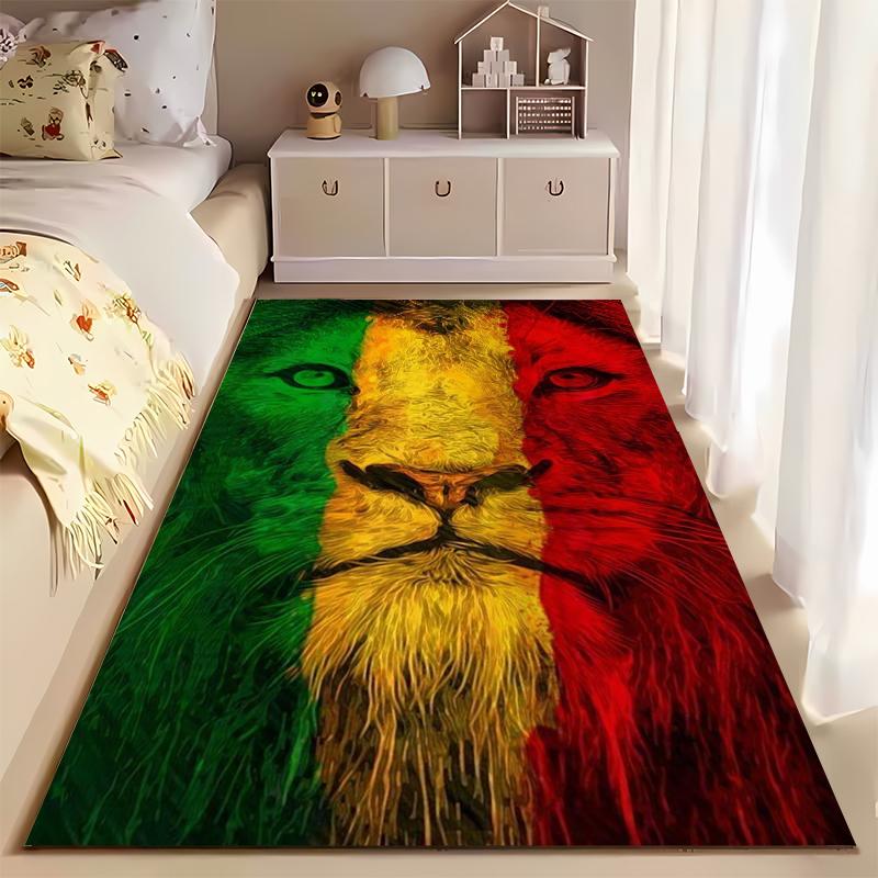 Lion Face Carpet with Green, Yellow, Red Gradient Design for Home Decor Suitable for use as an anti-slip for living room bedroom sofas