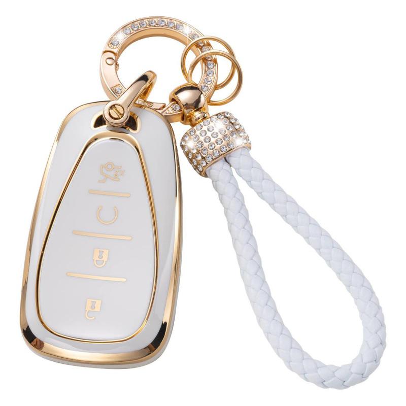 Gold-Rimmed Car Key Set with Diamond Ring Pendant Key Chain