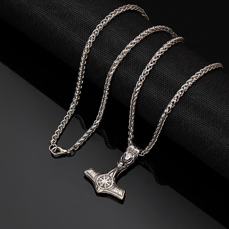 

Thunder Hammer Pendant Necklace Retro Titanium Steel ChainShip Anchor Sweater Chain X246-3