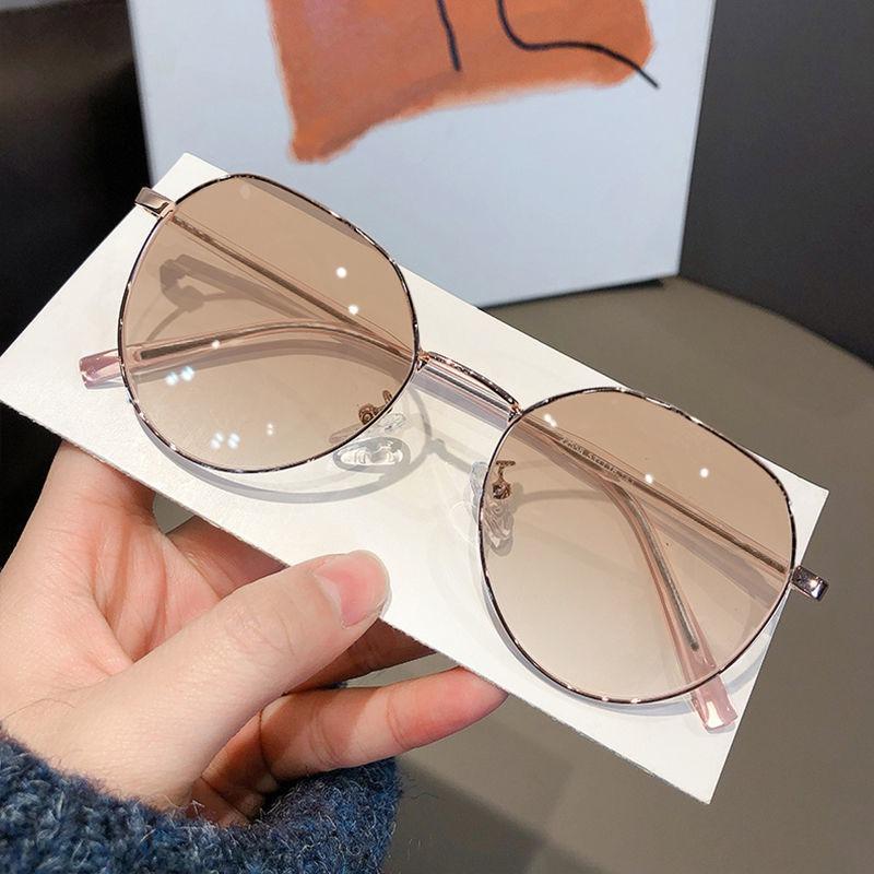 2PCS Transparent Photochromic Oval Glasses  Women's Stainless Steel Frame PC Material Fashionable Metal Chain