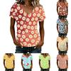 Women V Neck Short Sleeve T Shirt Top with Floral Print Loose Fit Lightweight Casual Blouse for Daily Wear Office Travel