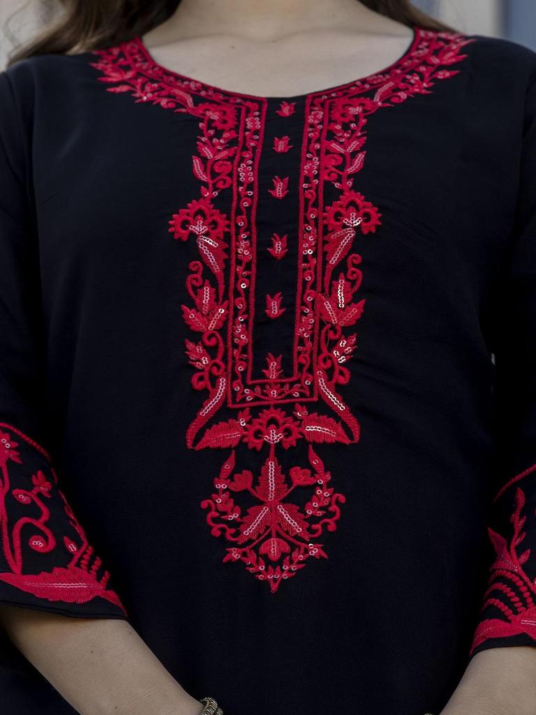 Black Embroidered Kurta Set for Women Ethnic Suit with Dupatta Party Wear
