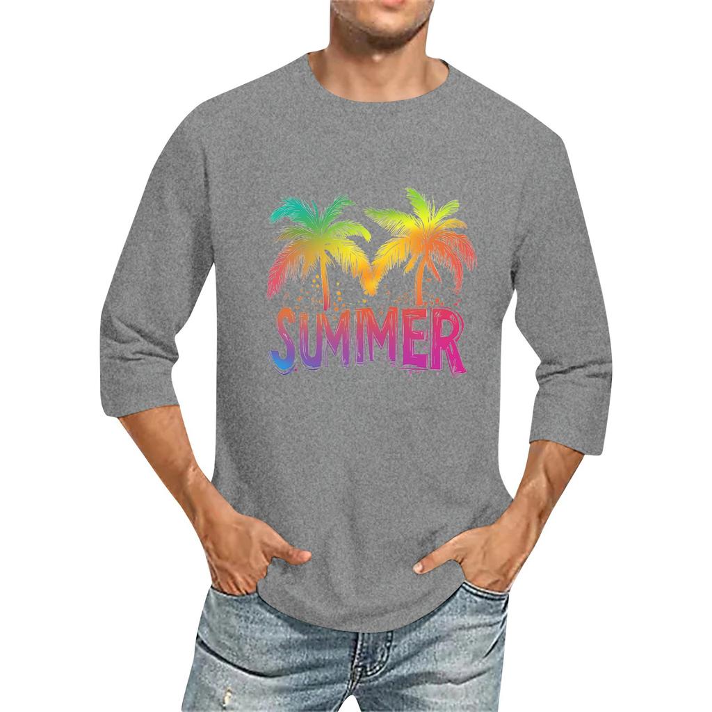 Męski kolorowy top T-shirt z okrągłym dekoltem i rękawem 3/4