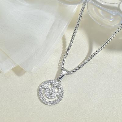 Full Diamond Smiley Necklace Trendy Hip Hop Unisex Long Sweater Chain