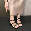 Fashion Girls Open Toe High Heels Summer New Round Toe Rhinestone Flower One Buckle Strap Non-slip Stiletto Sandals