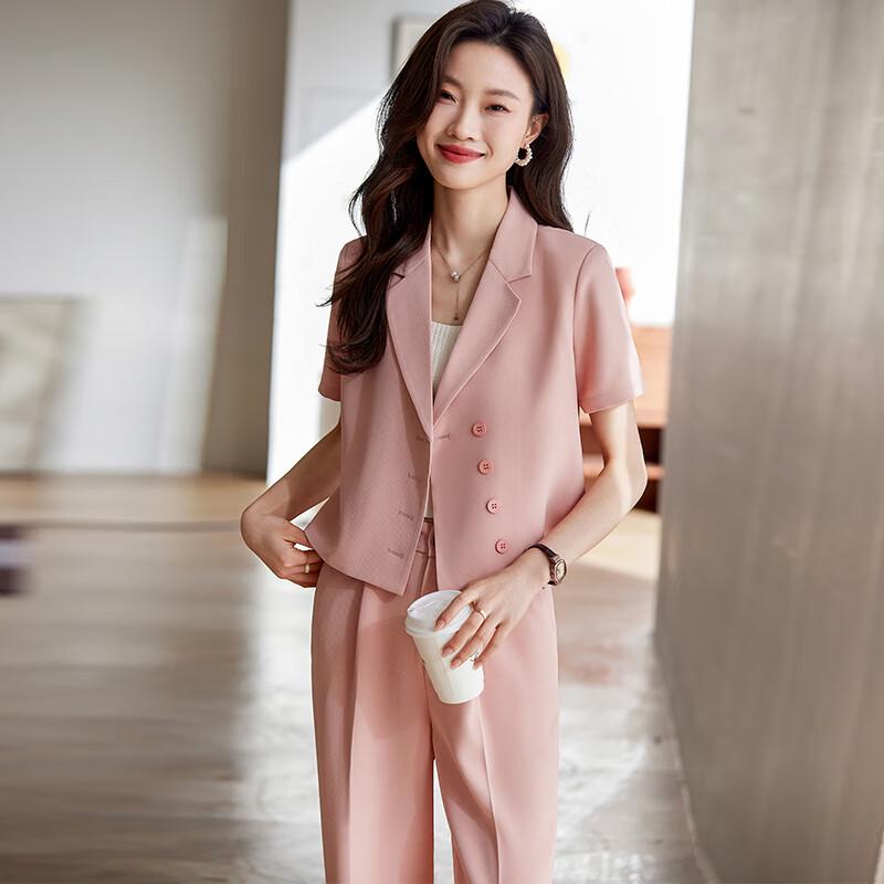 Elegantes Sommer-Anzugset für Damen mit kurzen Ärmeln, professionell