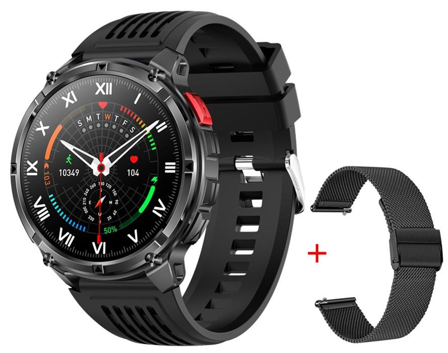 Herren HT33 Smartwatch 1,7 Zoll LED-Taschenlampe BT-Anrufe Outdoor-Sport Kompass Gesundheitsüberwachung 1100mAh Großer Akku Smartwatch