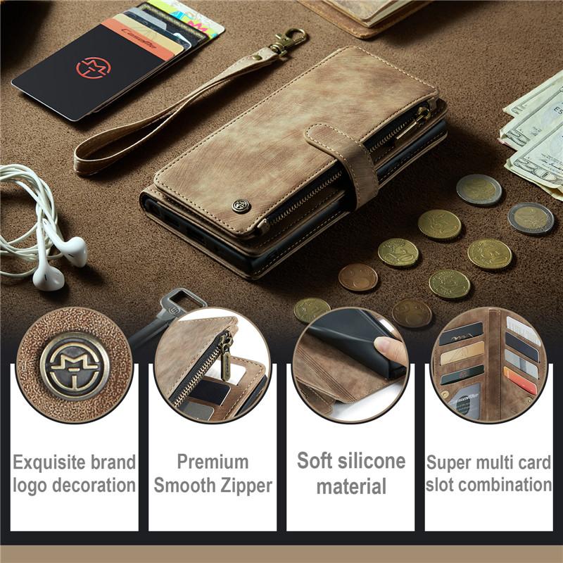 CaseMe Flip Leather Phone Case For Samsung Galaxy S26 Ultra S25 Edge S24 FE S23 S22 S21 S20 Plus S10 Note 20 Ultra Zipper Wallet Card Bag Cover Coque