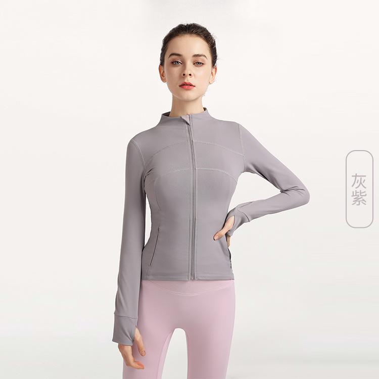 Yoga clothes spring and summer nude cover finger zipper long sleeve fitness clothes running sports top European and American tight jacket