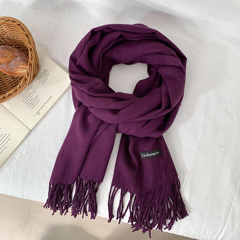 Scarf women's winter high-end sense new imitation cashmere solid color versatile warm fringed shawl scarf