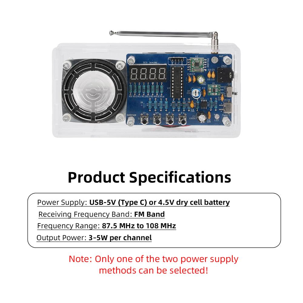 87.5-108MHz FM Radio DIY Kit Digital Display Electronic Soldering Practice Set STC8G1K08 RDA5807M AXS2031 Type-C 3.3V for Learn