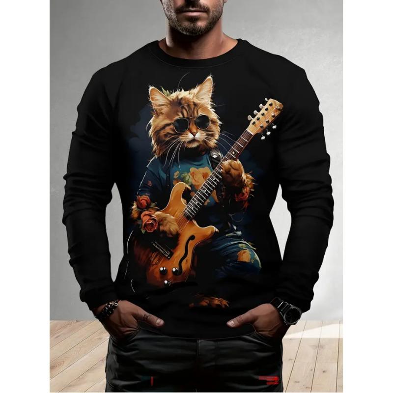 3D Print Rose Flower Pattern Men's T-Shirt Fashion Loose Round Neck Long Sleeve Tees Outdoor Daily Casual Autumn Comfortable Top