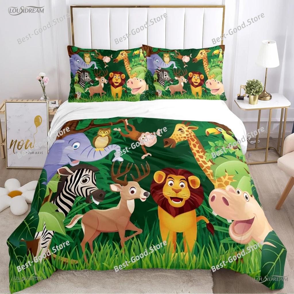 Cute Jungle Animal Casal All Season Duvet Cover Comforter Bedding Sets Soft Quilt Cover and Pillowcases SingleDoubleQueenKing