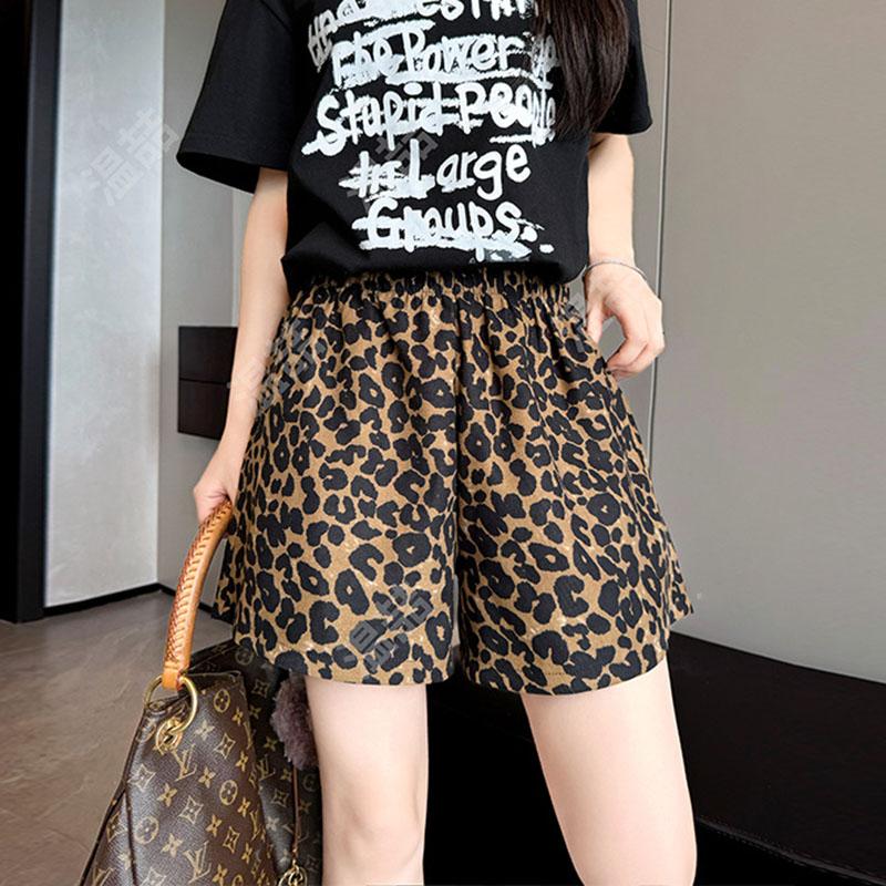Dámské letní leopardí sportovní běžecké šortky s vysokým pasem a širokými nohavicemi