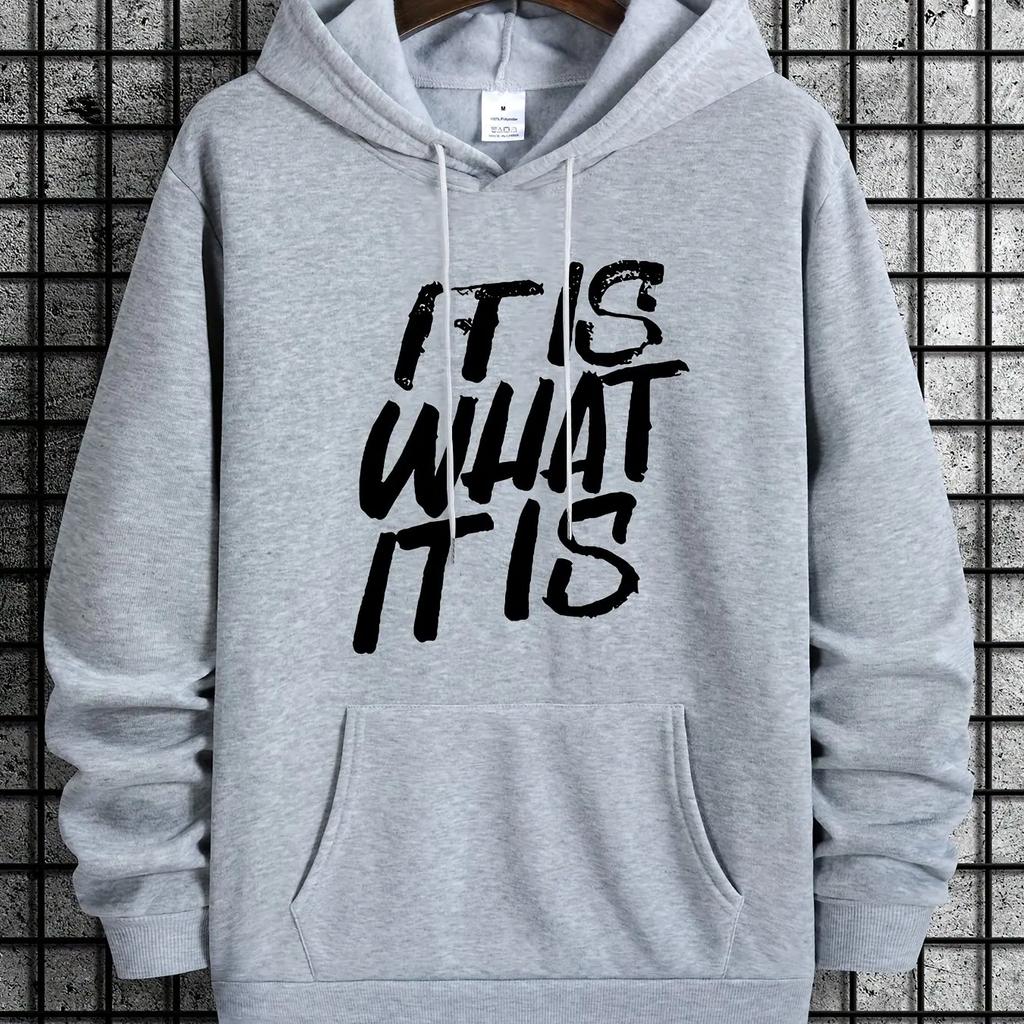 2025 Men's Casual Light Beige 2D Hooded Shirt, Featuring the Word "WHAT" On It. Made of Soft Polyester Fabric, with a Loose Fit