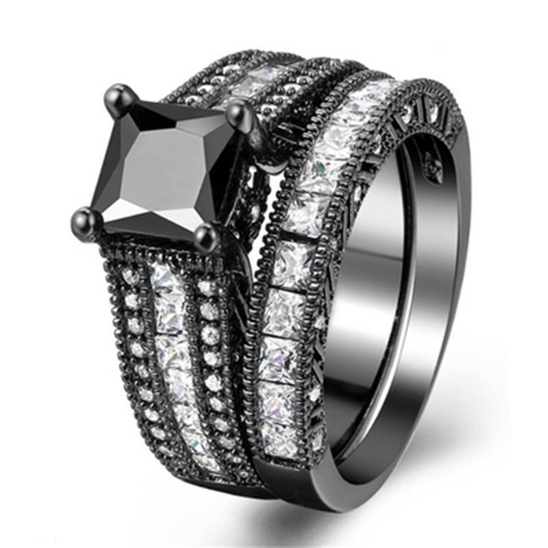 Accessories, Black Inlaid Square White Zircon Women'S Ring.