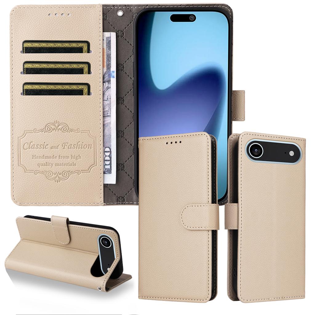 For iPhone 17 Air Case RFID Blocking 3 Card Slots PU Leather Phone Cover with Wrist Strap