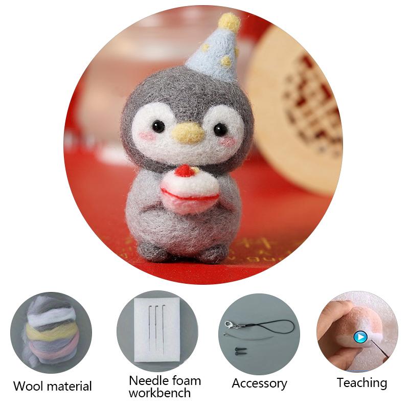 Cute Animal Wool Felt Penguin DIY Material Package Handmade Craft Needle Felting Kit Non-finished Doll Felt Poked Kitting Set