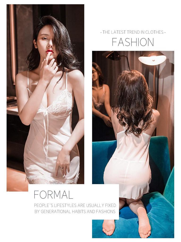 Ensemble de Lingerie en Dentelle Grande Taille 3 Pièces: Nuisette camisole d'été sexy en soie glacée transparente.