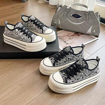 Fashion Graffiti Canvas Shoes Women 2024 Summer New Korean Version Thick Sole Increase Breathable Platform Women's Vulcanize Shoes
